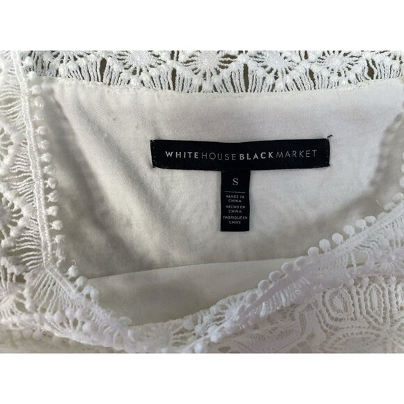 White House Black Market Lined White Lace Top Chiffon Ruffle Sleeves Sze S - Picture 9 of 16